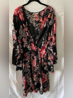 Black Floral Tunic with Pink & Cream Paisley Accents